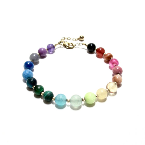 rainbow bubblegum & gold beads bracelet
