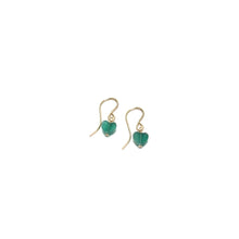 Load image into Gallery viewer, tiny green onyx heart hook earrings