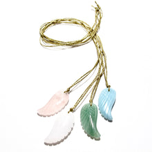 Load image into Gallery viewer, feather pendant on gold cord necklace (choice of stones)