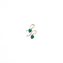 Load image into Gallery viewer, tiny green onyx heart hook earrings