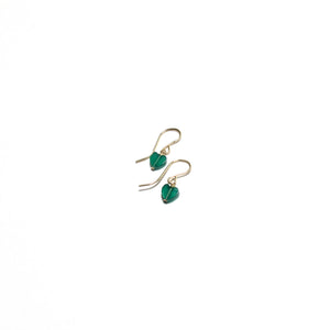 tiny green onyx heart hook earrings