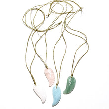 Load image into Gallery viewer, feather pendant on gold cord necklace (choice of stones)