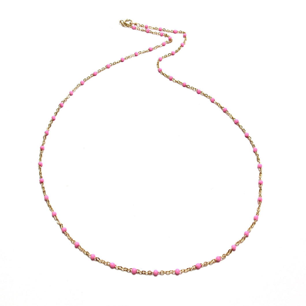 hot pink enamel satellite chain necklace