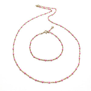 hot pink enamel satellite chain necklace