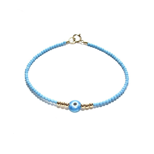 turquoise tiny beads evil eye bracelet