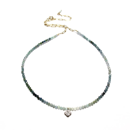 moss aquamarine and diamond charm necklace