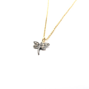 tiny pave diamond dragonfly necklace