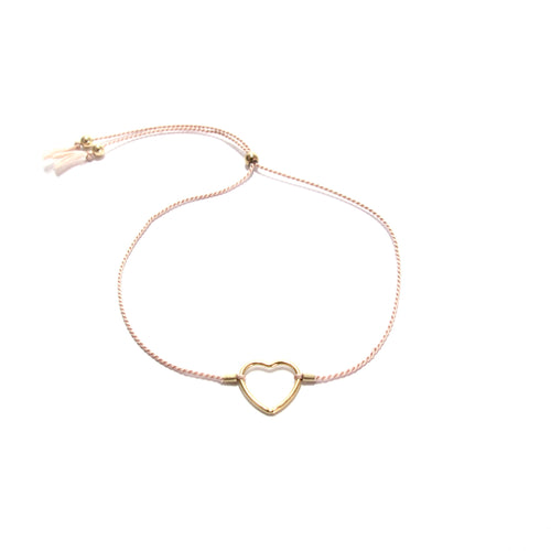 pale pink silk heart friendship bracelet